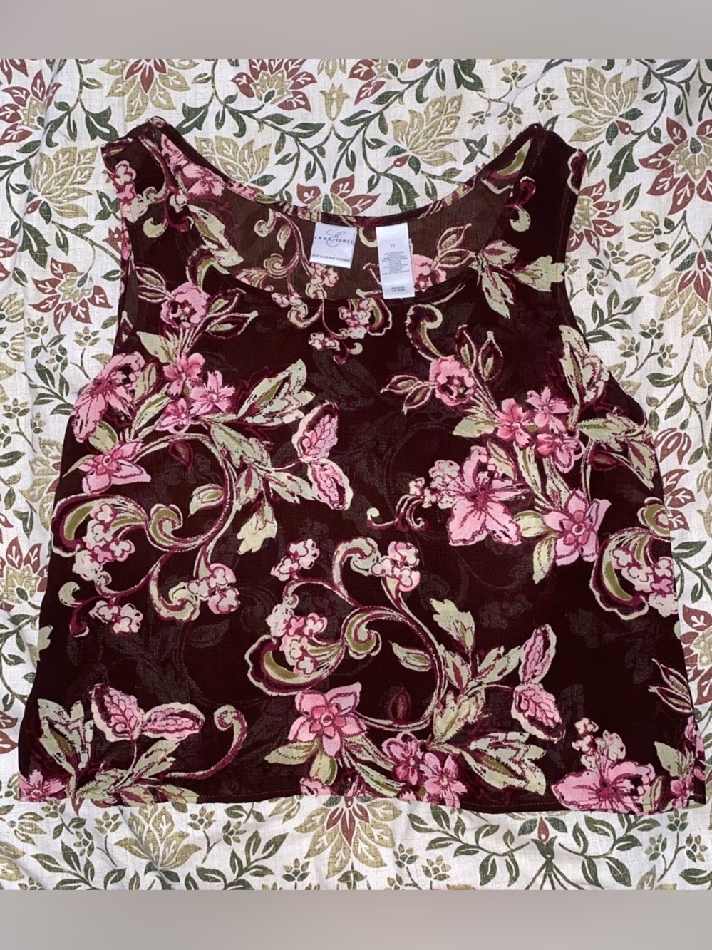 Y2K Vintage Liz Claiborne Company Brown Floral Sheer Tank Top